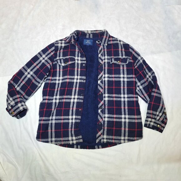 George Other - George Lined Mens Plaid Sherpa Snap up Flannel Streetwear Vintage Jacket